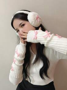 1 双时尚 Y2k 蝴蝶结露指手套臂部保暖手套，Jk 针织露指手套万圣节防寒手套情人节 - 彩色 - 查看 6