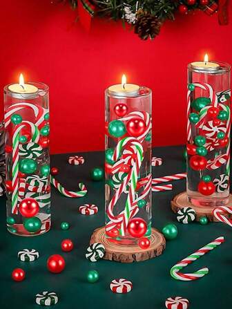 54/36/18pcs Christmas Vase Filler Beads, Floating Faux Pearls Red And White Candy Cane Vase Filler Decor, For DIY Crafts, Home Decor, And Holiday Celebrations,Christmas