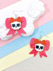 1pair Cute Glitter Bow Pumpkin Skull Earrings Women Girl's Funny Acrylic Jewelry Halloween Festival Accessories