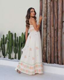 Floral Print Strapless Long Dress - 查看 3