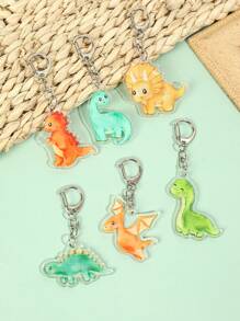 6pcs Acrylic Key Chain Cartoon Dinosaur Pattern Hanging Pendant Acrylic Charm Keychain For Bag & Phone, Party Gift Keyring, Bag Ornament Charm Pendant Cute Cartoon Gift For Friends, Jungle Birthday Party Gifts, Party Favors Back To School Valentine's Day - 恐龍 - 查看 1