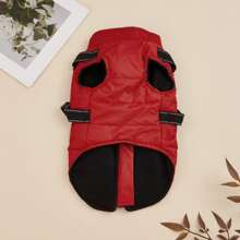 1pc Waterproof Windproof Warm Pet Jacket Zipper Front Reflective Strip Chest Harness Outdoor Coat For Cats & Dogs Winter - Red - View 7