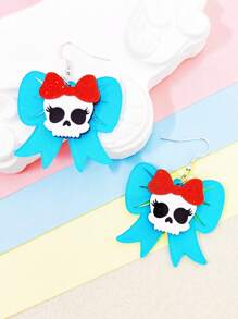 1pair Cute Glitter Bow Pumpkin Skull Earrings Women Girl's Funny Acrylic Jewelry Halloween Festival Accessories