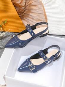 Fall/Winter Women's Flat Slip-On Loafers, 2024 Spring Summer New Casual Moccasins, Soft Bottom Work Shoes, English Style, Plus Size 41-43, Mary Janes - Royal Blue - View 2