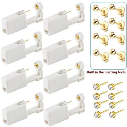 耳洞穿刺套装，一次性耳洞穿刺枪，内置 3 毫米金色耳钉，女士适用，居家自用耳洞穿刺套装