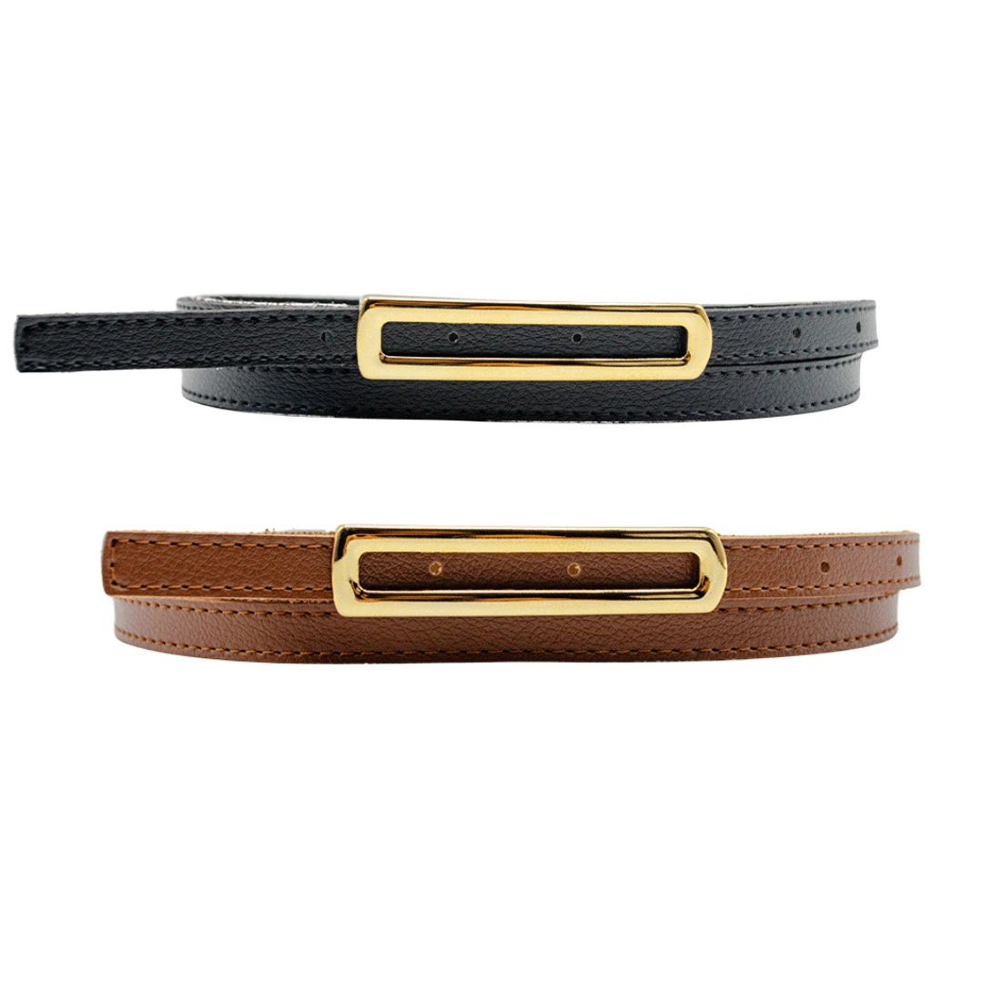 Kit 2 Women's Belt Round Gold Buckle Loop Current Fashion Winter Summer 96060K2 - Đen và Caramel 1 - Xem 1