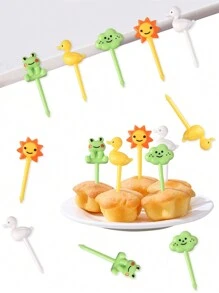 8pcs Random Color Cartoon Duck Fruit Fork Candy Fork Party Cake Dessert Decor Picks Christmas Gift,School Supplies - Multicolor - View 3