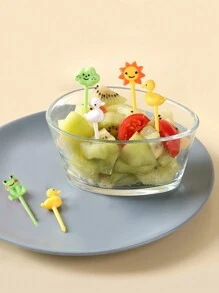 8pcs Random Color Cartoon Duck Fruit Fork Candy Fork Party Cake Dessert Decor Picks Christmas Gift,School Supplies - Multicolor - View 4