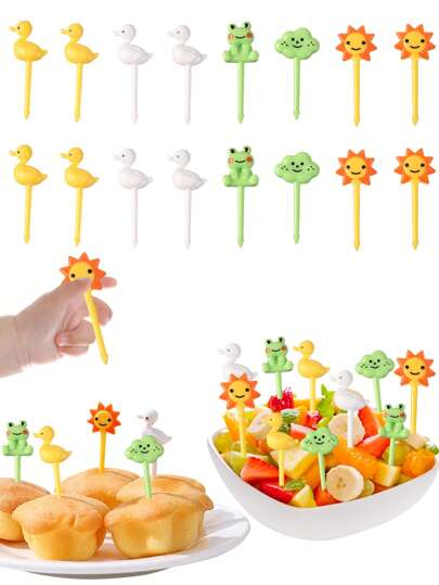 8pcs Random Color Cartoon Duck Fruit Fork Candy Fork Party Cake Dessert Decor Picks Christmas Gift
