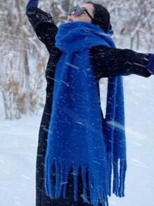 1 件仿羊绒针织柔软保暖厚围巾，纯色毛绒围巾，男女通用时尚情侣礼物，适合户外、圣诞节、情人节、圣帕特里克节 - 彩色 - 查看 8