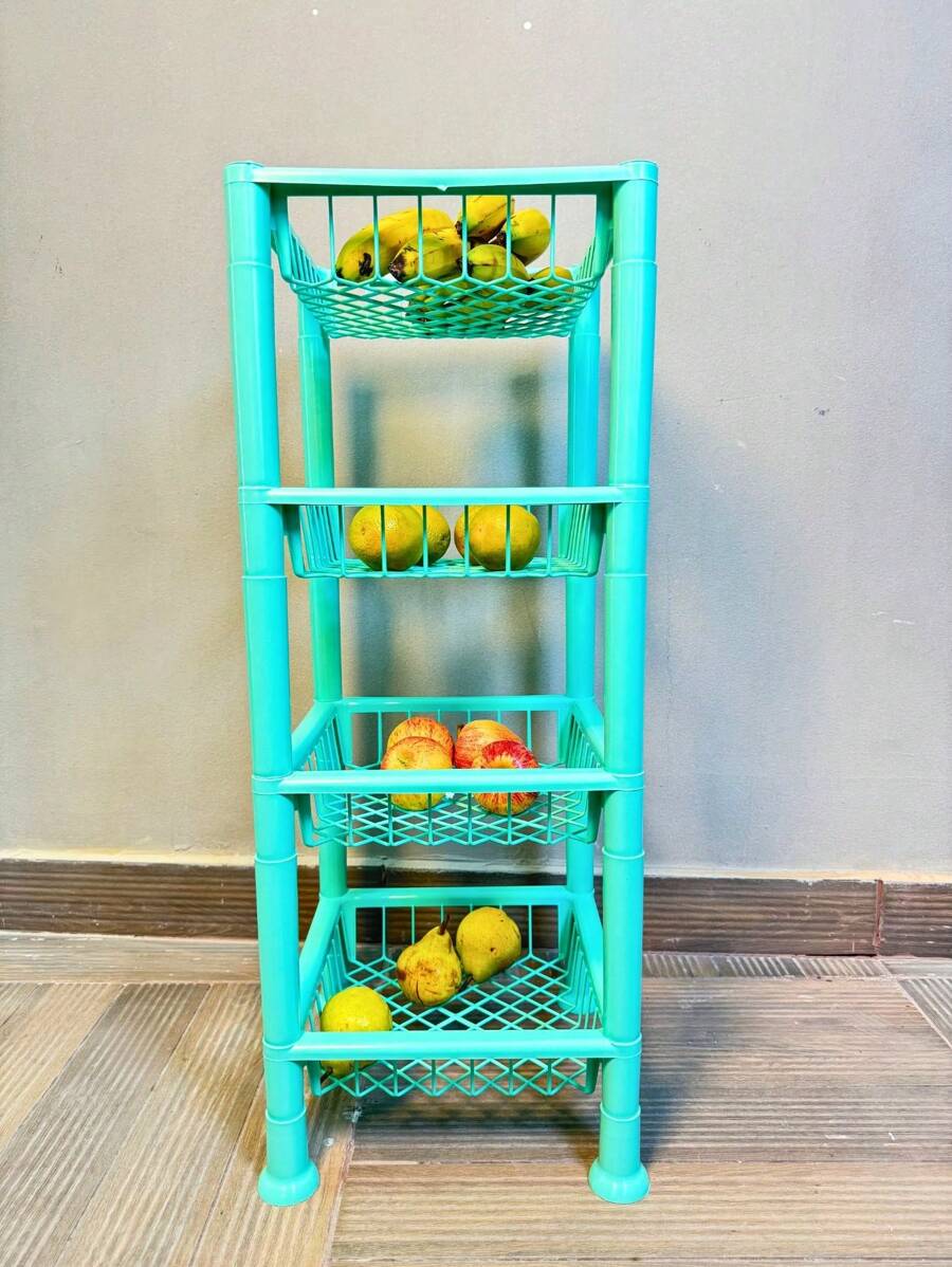 4-Tier Stackable Plastic Fruit Bowl With Functional And Compact Design – Fruit, Vegetable And Fruit Organizer, Ideal For Kitchen, Dining Room And Small Spaces - 藍色 - 查看 1