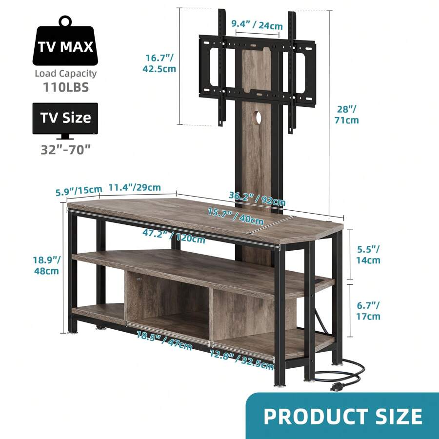 Sturdum Corner TV Stand With Mount & Power Outlets & LED Lights For 32