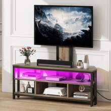 Corner TV Stand With Mount & Power Outlets & LED Lights For 32 To 70 Inch TVs - 灰色 - 查看 2