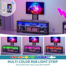Corner TV Stand With Mount & Power Outlets & LED Lights For 32 To 70 Inch TVs - 灰色 - 查看 4