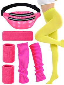 Forever & Moment 3 件 / 5 件 20 世纪 80 年代女士舞蹈服装派对配饰套装万圣节角色扮演礼物全息腰包腿套腕带头带高腰连裤袜瑜伽跑步徒步旅行派对用品舞会 - 多色 - 查看 17