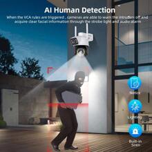 Cámara WiFi PTZ 4K, Cámara IP de doble lente y doble pantalla, Cámara de exterior de 8MP con seguimiento automático, Aplicación ICSee - Blanco y Negro - Ver 4