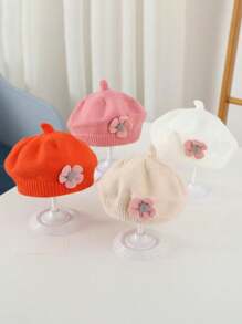 针织贝雷帽，可爱花朵贝雷帽，儿童针织帽，女童针织画家帽 - 花朵貝雷帽 - 查看 12