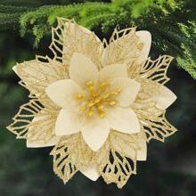 Set de 10 piezas de adornos navideños de flores de Nochebuena con brillo - Flores de Nochebuena artificiales con pinzas y tallos, para decorar coronas navideñas, decoración festiva de Navidad y Año Nuevo