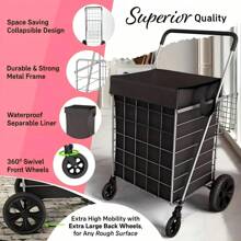 升级版购物车带防水篮内衬和 360° 旋转轮，可折叠/储存/伸缩，大容量重型多功能车辆，方便购物/办公使用，礼品包装袋礼品包装袋 - 銀色 - 查看 3