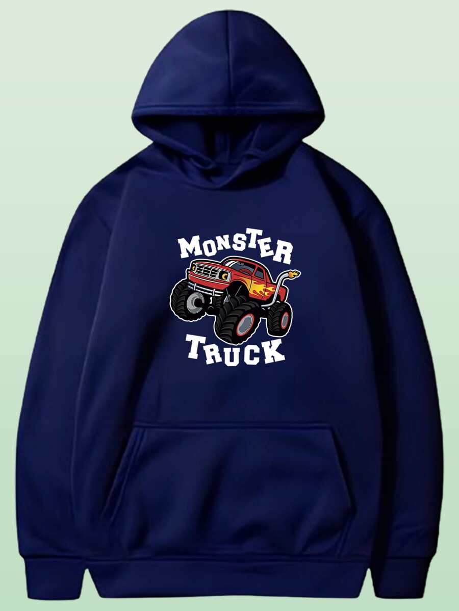 Kangaroo Sweatshirt For Boy Monster Car 6 To 16 Children's Cold Weather Blouse - Màu xanh hải quân - Xem 1