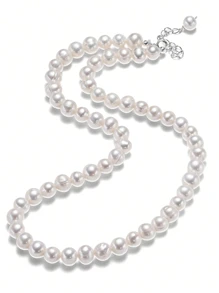 1 件 6-7 毫米 AA 级淡水珍珠项链，手工制作的 925 纯银女士项链，送给女朋友的礼物（长度：40 厘米-44 厘米）