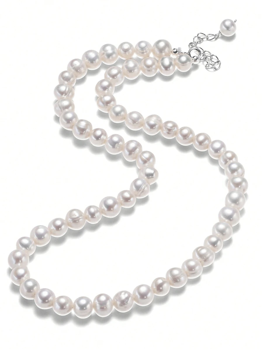 1 件 6-7 毫米 AA 级淡水珍珠项链，手工制作的 925 纯银女士项链，送给女朋友的礼物（长度：40 厘米-44 厘米）