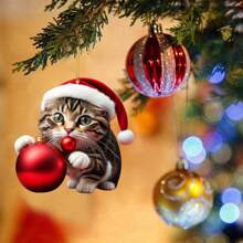 1/3pcs-2D Plane Christmas Dog Acrylic Hanging Ornament, Bicycle Mirror Charm For Car & Home, Outdoor Holiday Decor, Theme Party & Christmas Tree Accessory, Ideal For Bag & Keychain Gifts