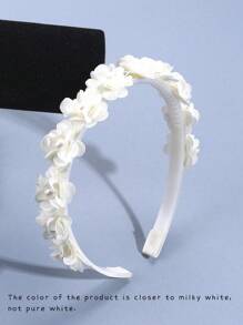 1pc White Flower Headband, Pearl Flower Decor Hair Scrunchie, Elegant Children Hair Band, Holiday Party Headpiece, Kids Hair Accessories - White - View 2