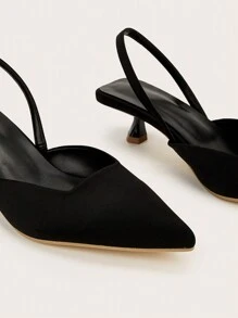 Women's Solid Color Kitten Heel Pumps, Elegant Pointed Toe High Heels, Fashionable Ankle Strap High Heels - Black - View 5