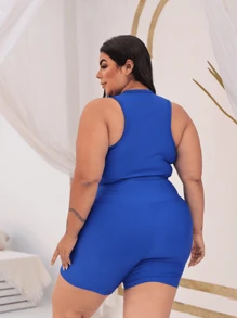 WOMEN'S PLUS SIZE SET, THIGH-RISE GYM SUPLEX POWER, VERY THICK - Royal Blue - View 2