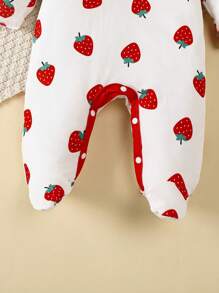 Baby Girl 1pc Cute Bow & Strawberry Print Newborn Jumpsuit