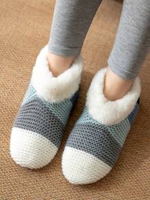 1 Pair Women's Warm & Fluffy Fleece Winter Socks, Anti-Slip House Socks For Christmas - Blue - View 5