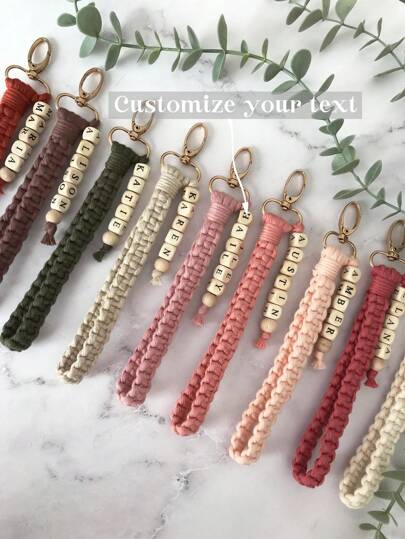 1pc Personalised Keychains Boho Bracelet Name Keychain, Will You Be My Bridesmaid Gift, Macrame Wristlet Name Keychain, Bridesmaid Box Gifts, Bridesmaid Proposal Items,Reusable,Ornamental,Stylish,Cute,Custom,Personalized,Customized,Unique,Customized Creative Ornament,Street Casual Chic,Toys & Games,Haunt Your Home,Unique Gift,Perfect For Home Decor