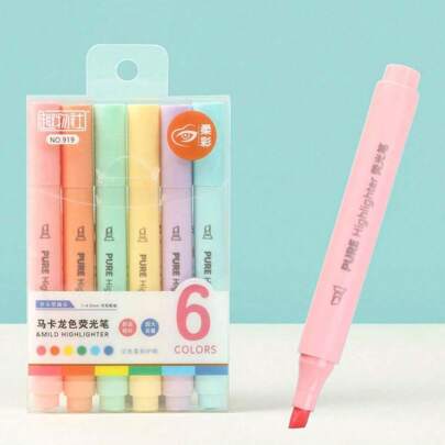6/12 Pcs/Set Pastel Color Macaron Highlighter Pen Marker Pens Fluorescent Pen Drawing Highlighters Cute Kawaii Stationery School Supplies