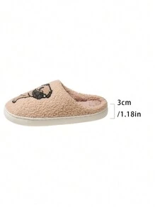 Chinelos Bordados com Tecido Macio e Aconchegante com Estampa de Filhote de Castor Cinza, Chinelos Quentes para Casa para Mulheres, Inverno