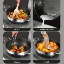 1pc Pans For Cooking, Soup Pot, Five-Ply Stainless Steel Saute Pan, Hot Pot 6 Quarts Deep Frying Pan, 12 Inch Induction Compatible Cooking Pan, Saute Pan With Lid, Dishwasher & Oven - Silver - View 5