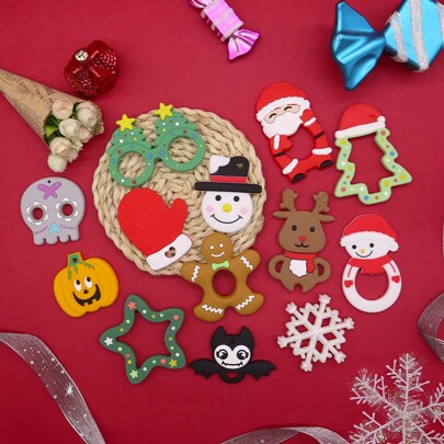 لعبة تسنين السيليكون للأطفال 1قطعة، بتصميمات رجل الثلج وبسكويت الزنجبيل والرنة، سيليكون، هدية عيد الميلاد