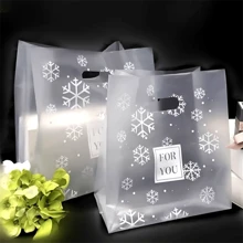 25/50 件塑料礼品袋，圣诞雪花设计面包店外卖包装袋