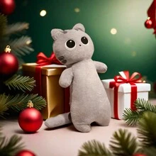 1pc Cute Black Oblong Plush Cat Hugging Pillow, Sleeping Companion Doll, Birthday Gift, Kitten Figurine Decoration - Multicolor - View 8