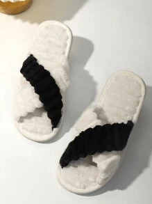 Women Fashion Crossover Fluffy Fluffy Slippers, Soft Sole Comfortable Ultra-Light Quiet Indoor House Bedroom Slippers