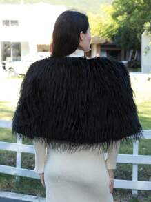 女士奢华蓬松披肩冬季皮草大衣婚礼派对晚礼服皮草披肩 - A - 查看 2