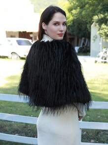 女士奢华蓬松披肩冬季皮草大衣婚礼派对晚礼服皮草披肩 - A - 查看 3