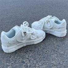 全新时尚白色男士运动鞋系带透气厚底厚底经典男士网球滑板鞋 - 白色 - 查看 5