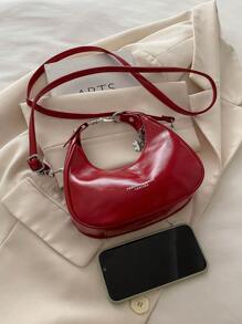 时尚新款纯色新月形手提包，街头百搭通勤斜挎包，简约风格女士包 - 酒紅色 - 查看 5