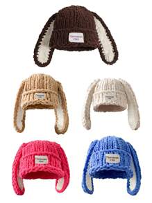 1 件女士秋冬手工针织帽，带有可爱的兔耳朵设计，温暖柔软，适合复活节佩戴动物耳朵 - 彩色 - 查看 9