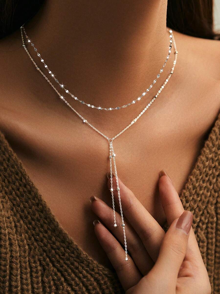 SYMFNY 1 件 925 银唇链珍珠项链，时尚新奇甜美可爱珠宝礼物 - 銀色 - 查看 1