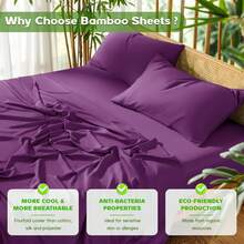 LBRO2M 4Pcs Cooling Silky Bamboo Bedding Set, Comfortable Bed Room Decor Sheets, 16-Inch Deep-Pocket Fitted Sheet, Perfect For Christmas Gift (Includes 1 Flat Sheet + 1 Fitted Sheet + 2 Pillowcases) - 紫色 - 查看 5