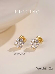 FICCINO 闪亮花朵耳钉，镀金，方晶锆石，女士礼品珠宝，带礼盒，适合节日和周年纪念日情人节、妈妈、母亲、母亲节、礼物 - 216e - 查看 5