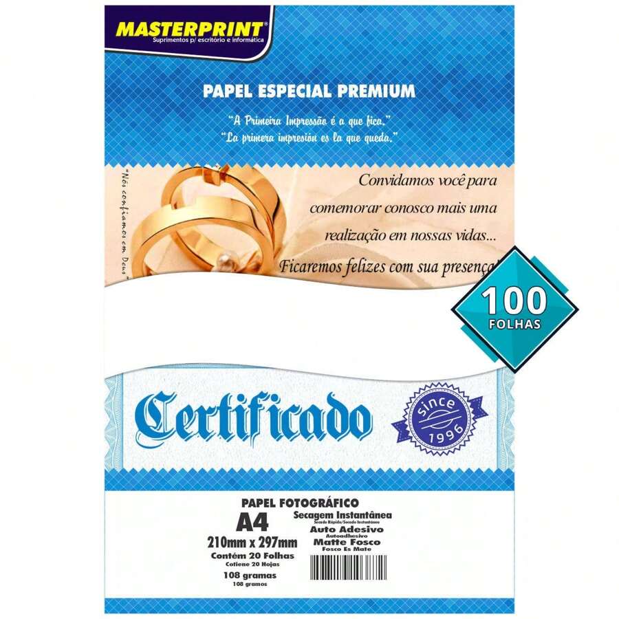Matte Adhesive Paper A4 108g Photographic White Matte With 100 Sheets Masterprint - 白色 - 查看 1
