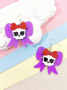 1pair Cute Glitter Bow Pumpkin Skull Earrings Women Girl's Funny Acrylic Jewelry Halloween Festival Accessories